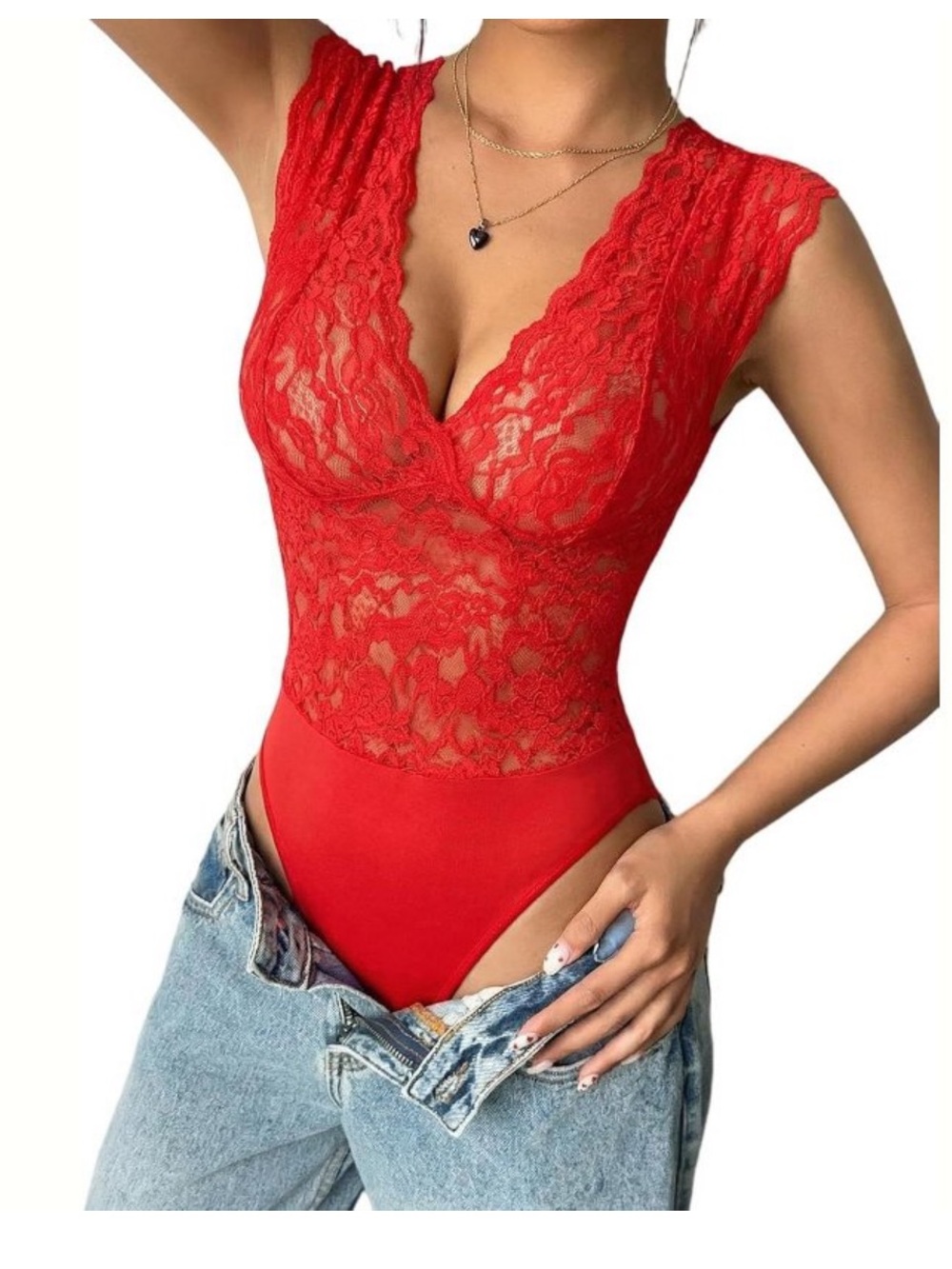 $59 NWT AvidLove Lace Bodysuits V Neck Snap Crotch Teddy in red XL
